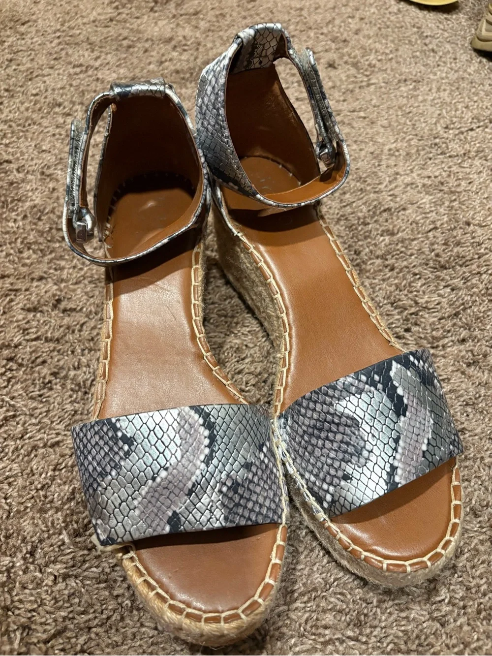 Franco Sarto Snake-Print Espadrille Wedge Sandals - Brown/Gray